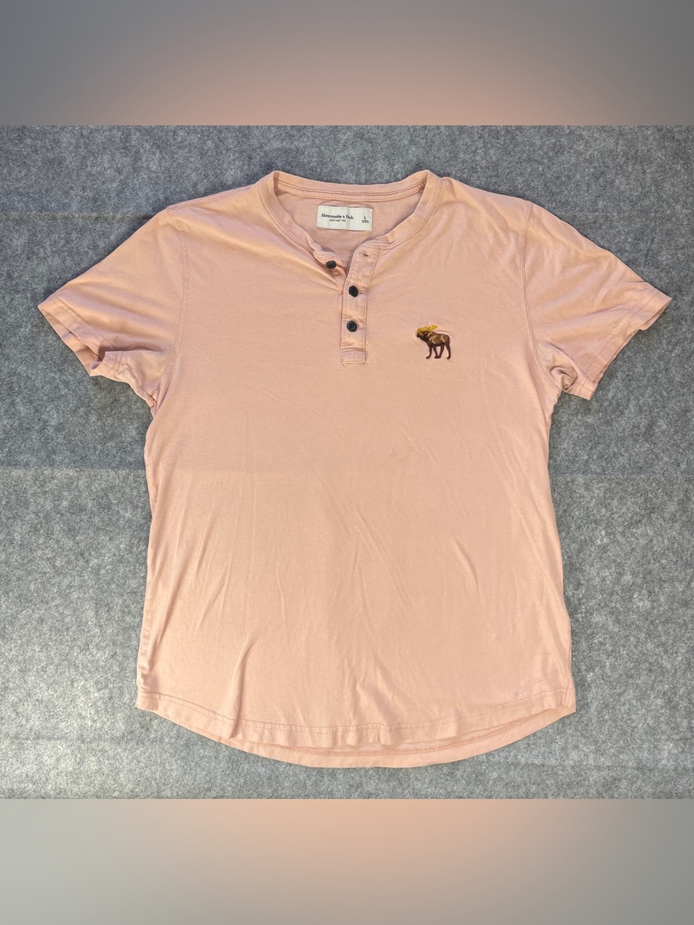 Abercrombie & Fitch Men's L Henley T Shirt Pink Moose Logo Soft A&F Tee Cotton